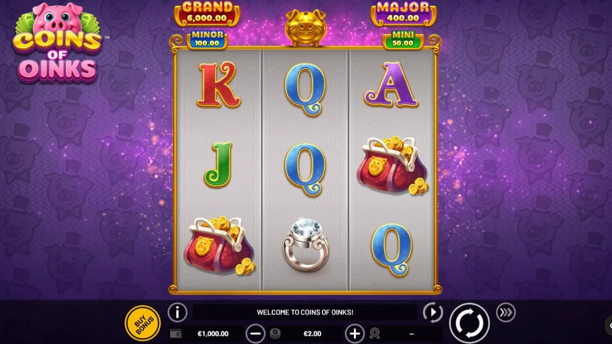 Tampilan visual mewah dan karakter babi kaya dalam slot Coins of Oinks